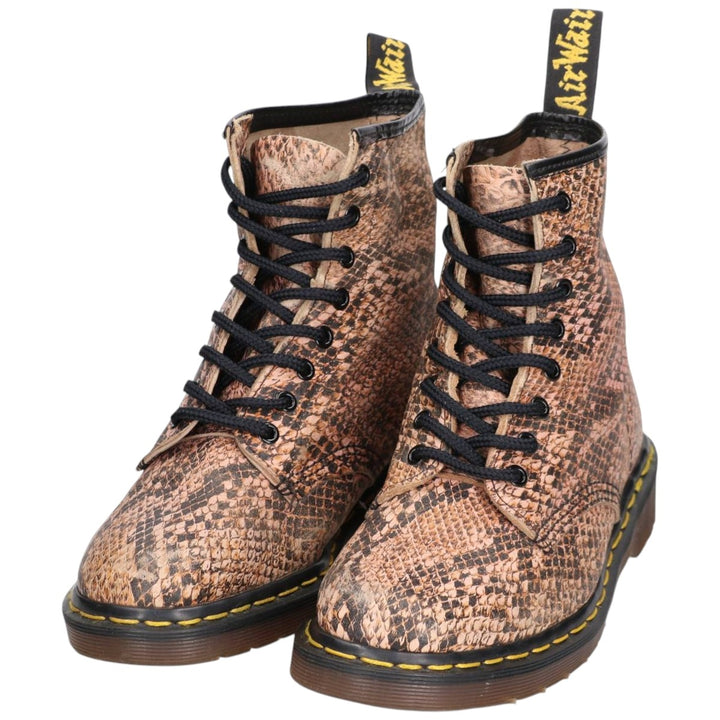 Dr. Martens Snake Print Python Pattern 8-Eye Boots, Made in England, Size 7 Men's 26.0cm genuine leather Beige type Vintage Second Hand