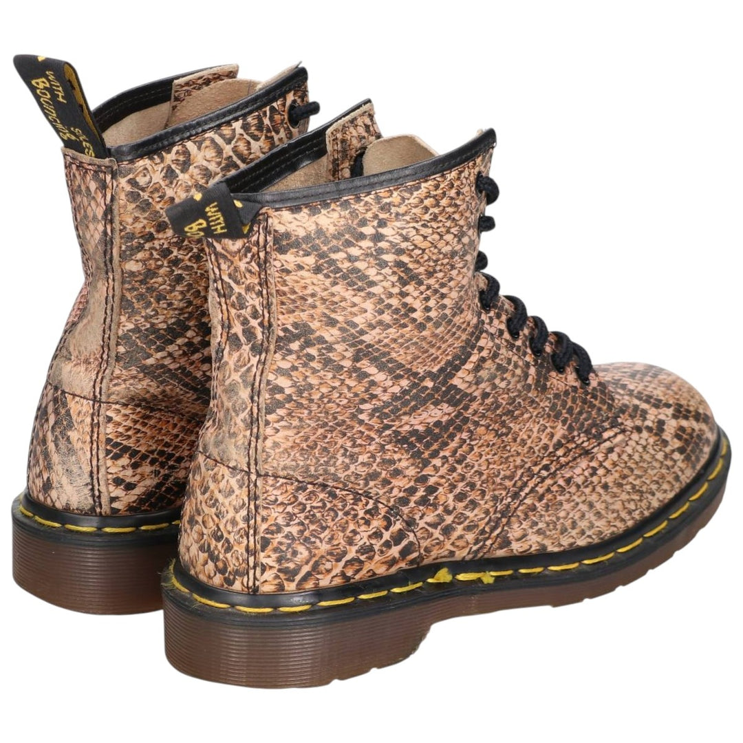 Dr. Martens Snake Print Python Pattern 8-Eye Boots, Made in England, Size 7 Men's 26.0cm genuine leather Beige type Vintage Second Hand