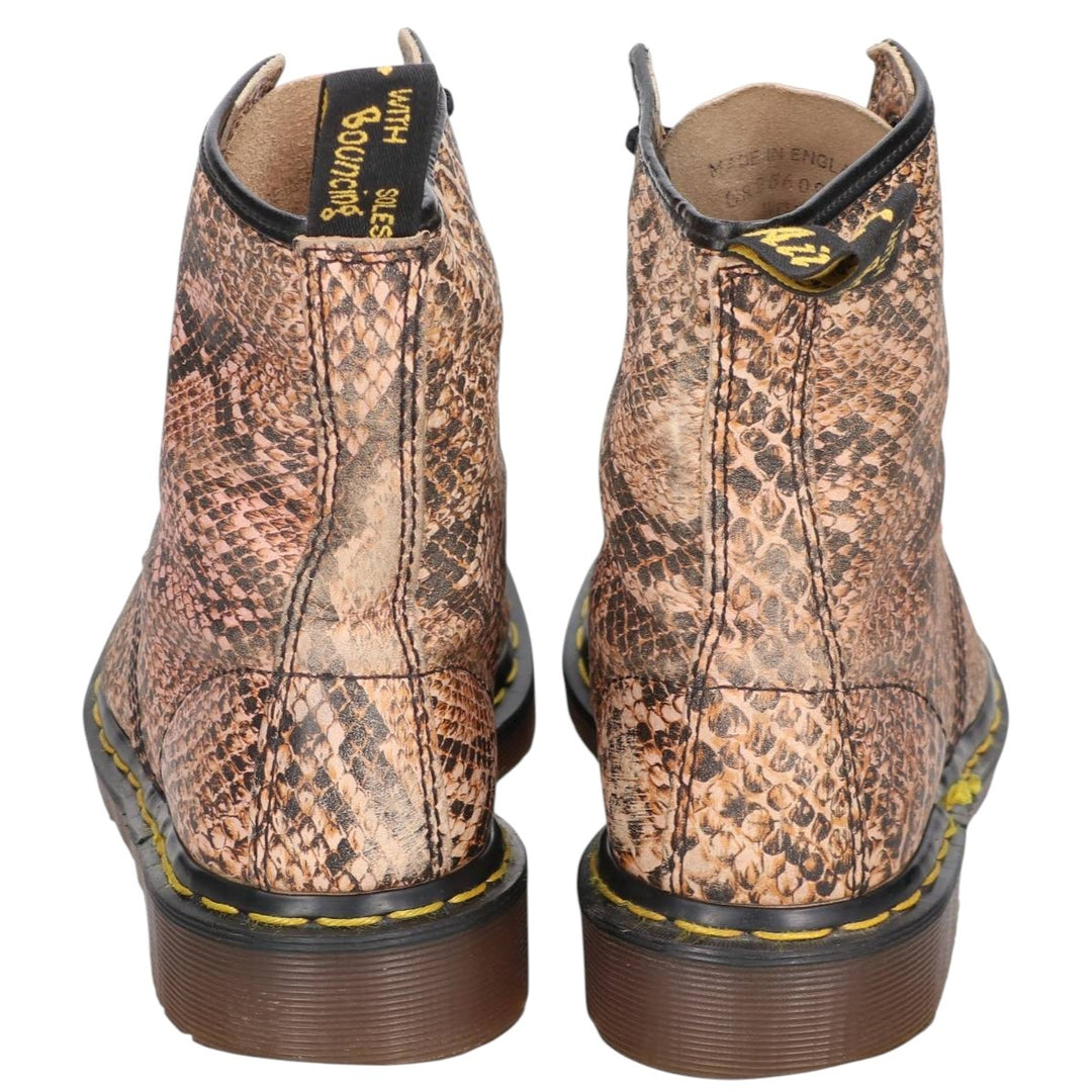 Dr. Martens Snake Print Python Pattern 8-Eye Boots, Made in England, Size 7 Men's 26.0cm genuine leather Beige type Vintage Second Hand