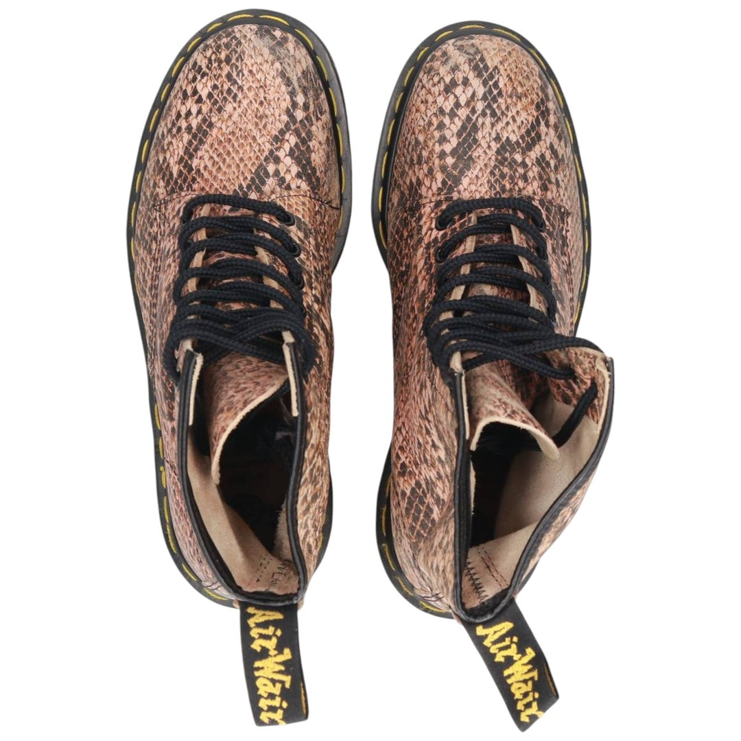 Dr. Martens Snake Print Python Pattern 8-Eye Boots, Made in England, Size 7 Men's 26.0cm genuine leather Beige type Vintage Second Hand