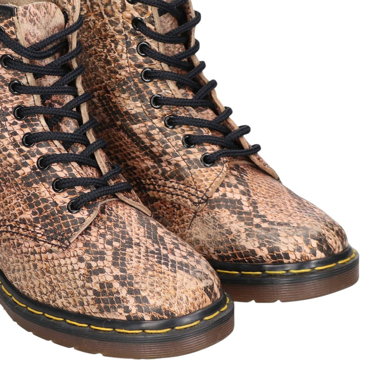 Dr. Martens Snake Print Python Pattern 8-Eye Boots, Made in England, Size 7 Men's 26.0cm genuine leather Beige type Vintage Second Hand