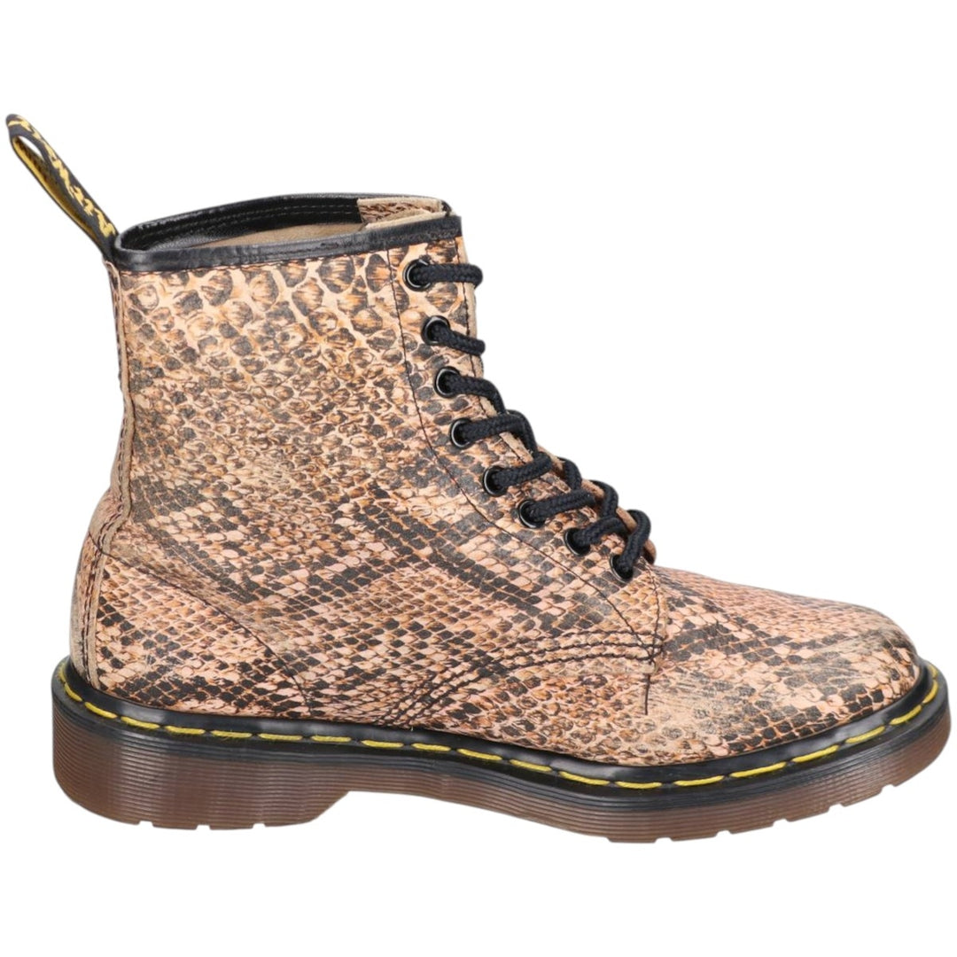 Dr. Martens Snake Print Python Pattern 8-Eye Boots, Made in England, Size 7 Men's 26.0cm genuine leather Beige type Vintage Second Hand