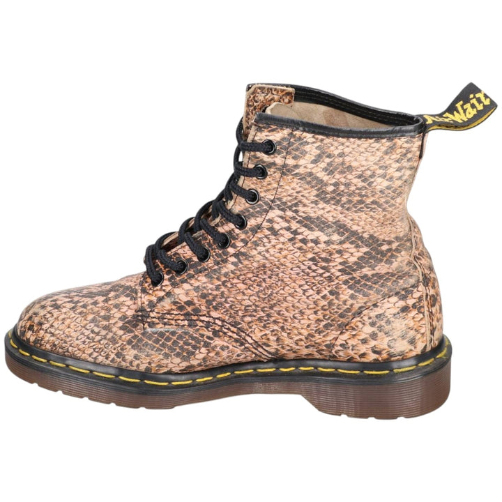Dr. Martens Snake Print Python Pattern 8-Eye Boots, Made in England, Size 7 Men's 26.0cm genuine leather Beige type Vintage Second Hand