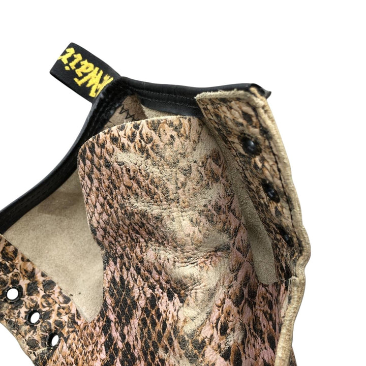 Dr. Martens Snake Print Python Pattern 8-Eye Boots, Made in England, Size 7 Men's 26.0cm genuine leather Beige type Vintage Second Hand