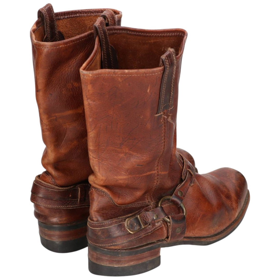 Frye Men's Square Toe Ring Boots, Size 10.6" (saa014451) Men's 27.0cm genuine leather brown type Vintage Second Hand
