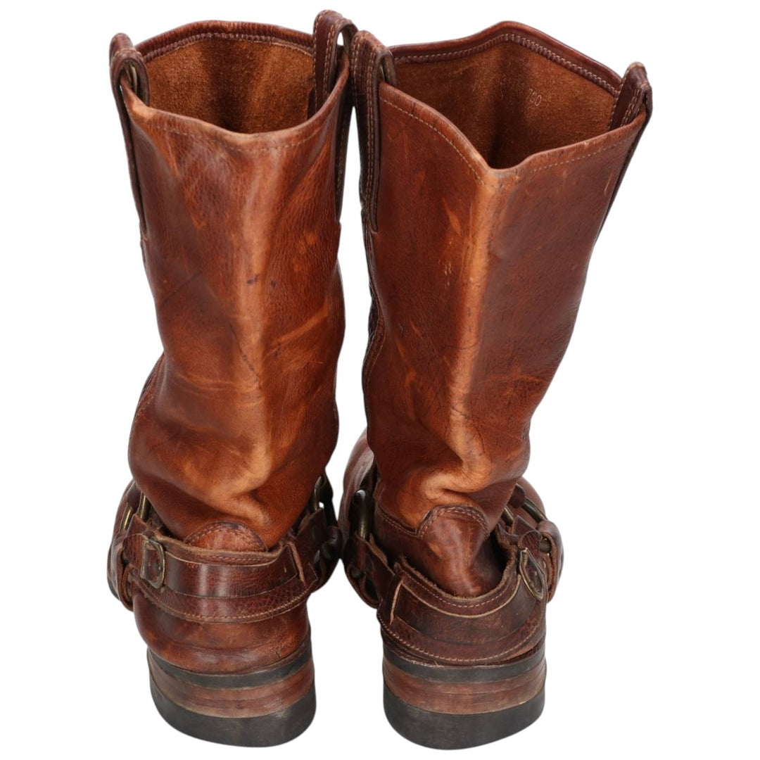 Frye Men's Square Toe Ring Boots, Size 10.6" (saa014451) Men's 27.0cm genuine leather brown type Vintage Second Hand