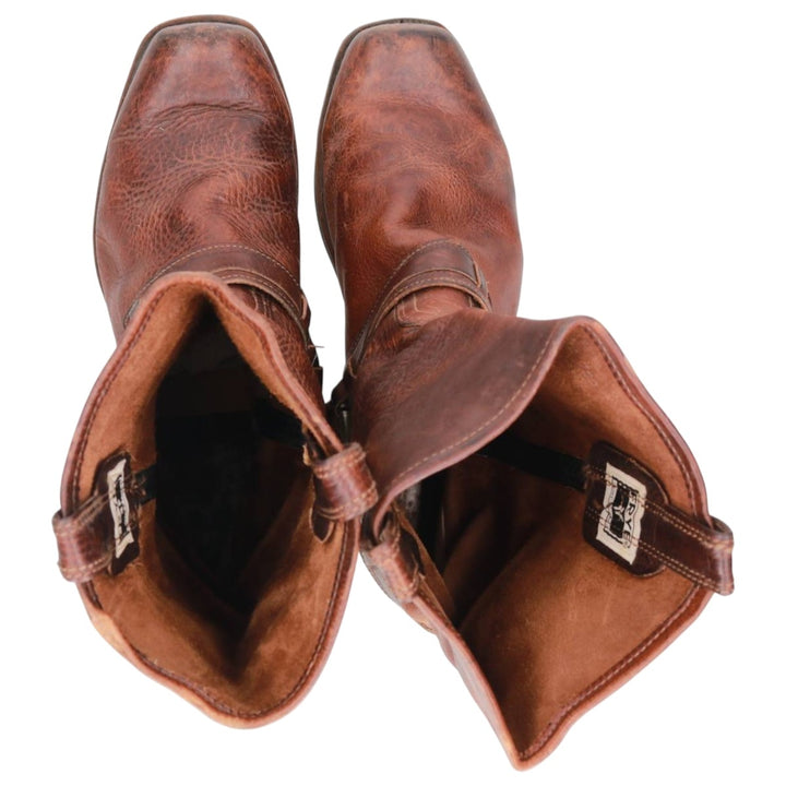 Frye Men's Square Toe Ring Boots, Size 10.6" (saa014451) Men's 27.0cm genuine leather brown type Vintage Second Hand