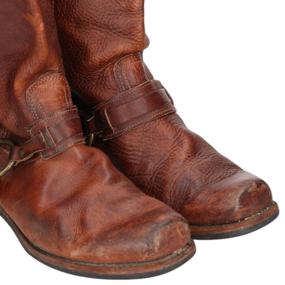 Frye Men's Square Toe Ring Boots, Size 10.6" (saa014451) Men's 27.0cm genuine leather brown type Vintage Second Hand