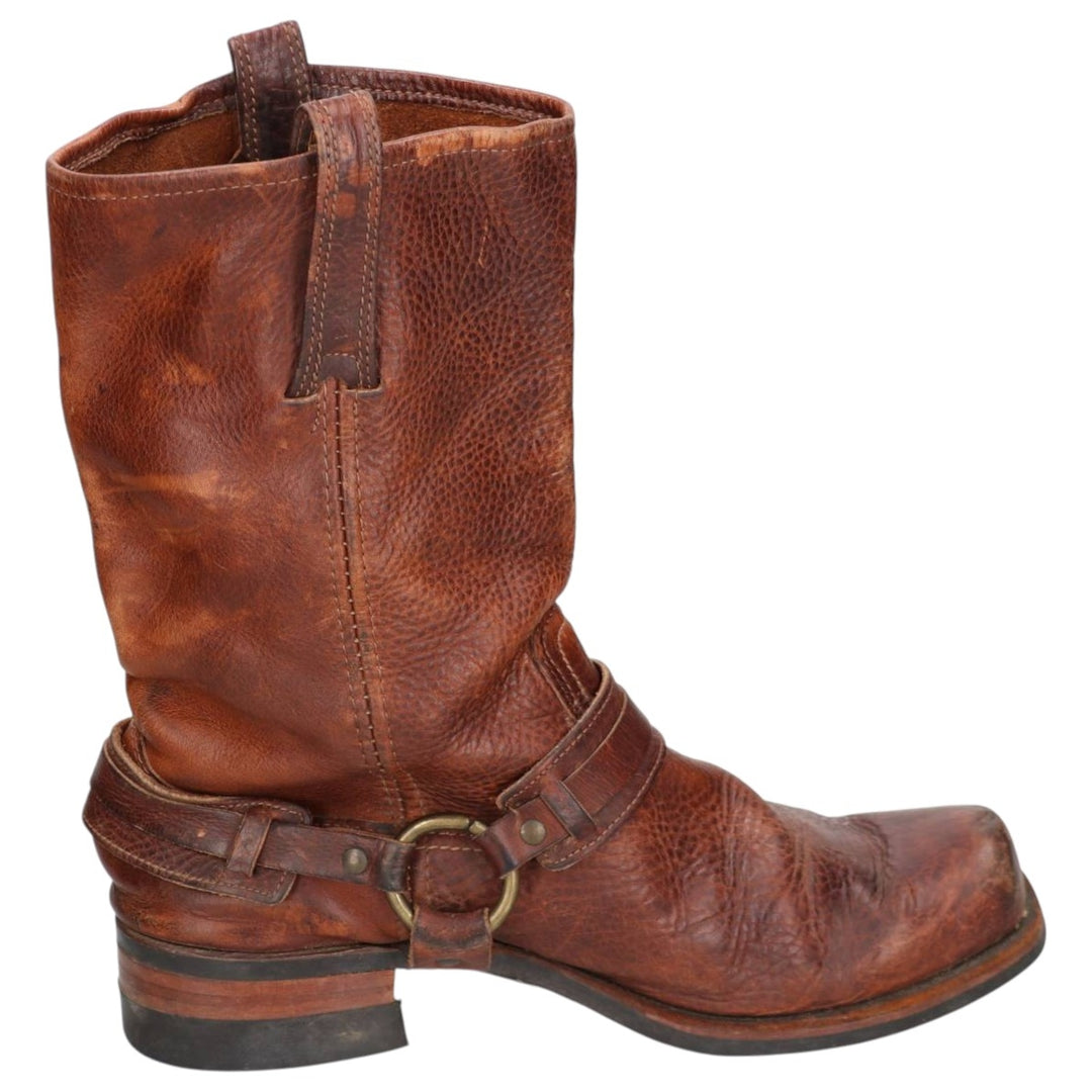 Frye Men's Square Toe Ring Boots, Size 10.6" (saa014451) Men's 27.0cm genuine leather brown type Vintage Second Hand