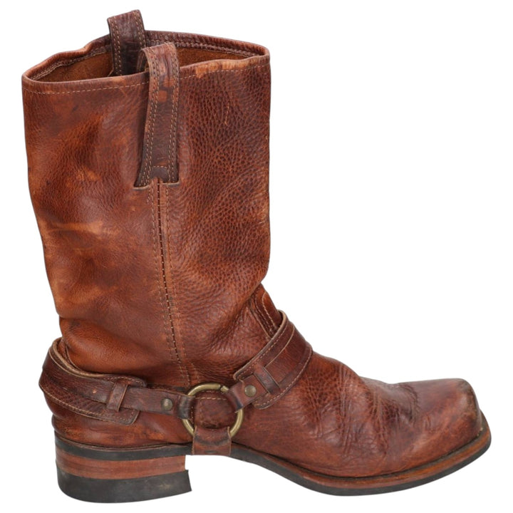 Frye Men's Square Toe Ring Boots, Size 10.6" (saa014451) Men's 27.0cm genuine leather brown type Vintage Second Hand