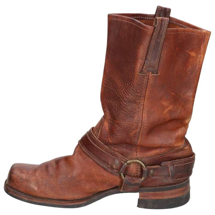 Frye Men's Square Toe Ring Boots, Size 10.6" (saa014451) Men's 27.0cm genuine leather brown type Vintage Second Hand