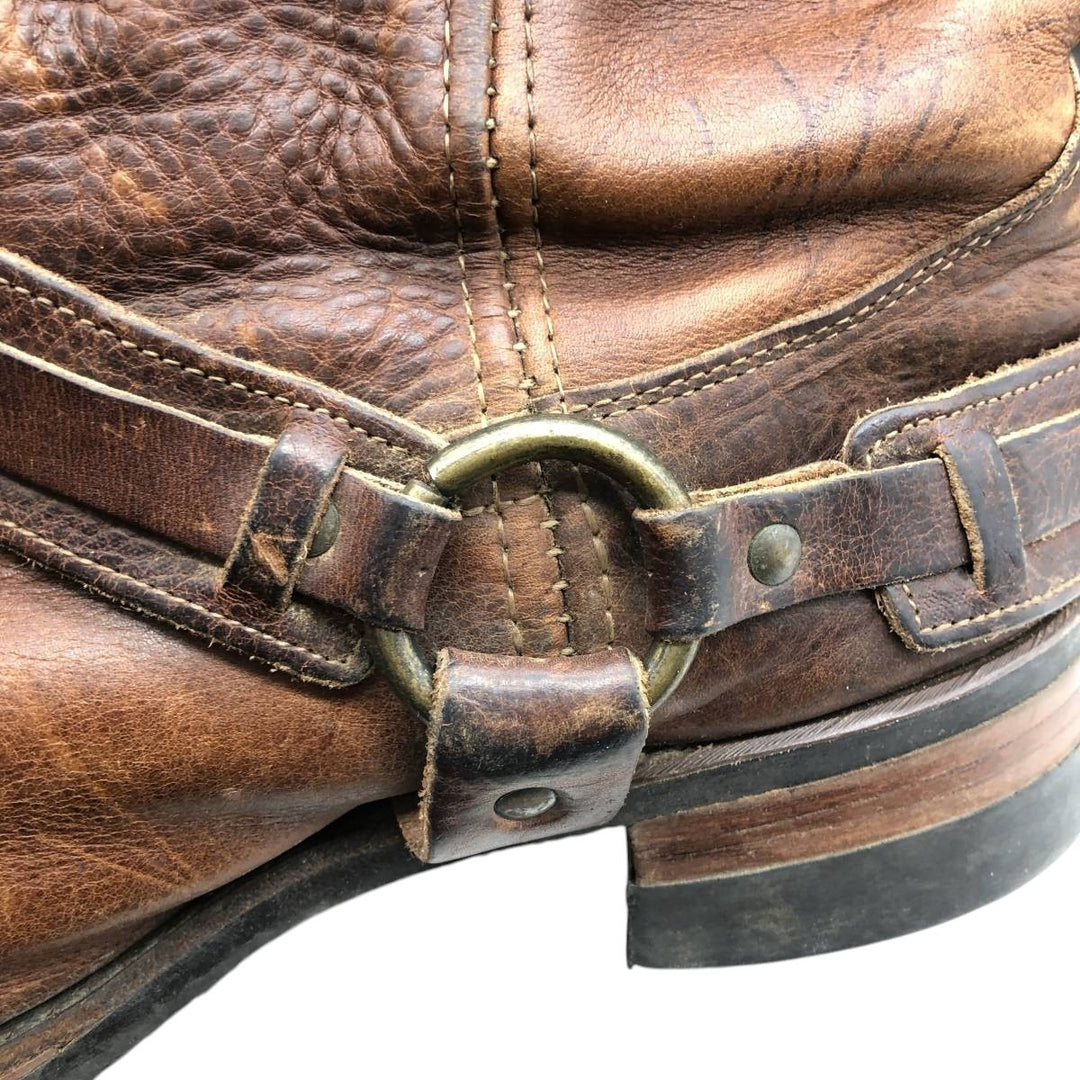Frye Men's Square Toe Ring Boots, Size 10.6" (saa014451) Men's 27.0cm genuine leather brown type Vintage Second Hand
