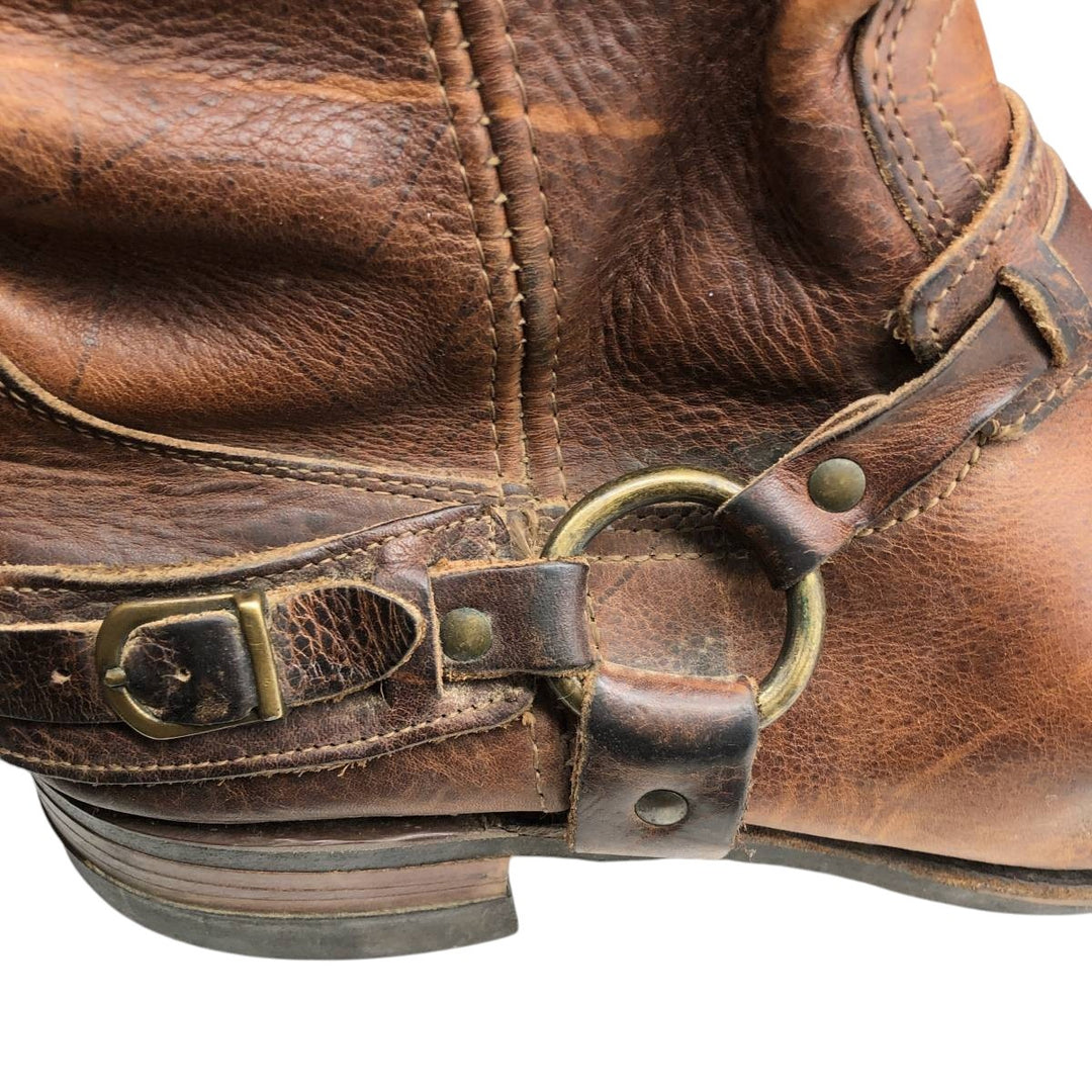 Frye Men's Square Toe Ring Boots, Size 10.6" (saa014451) Men's 27.0cm genuine leather brown type Vintage Second Hand