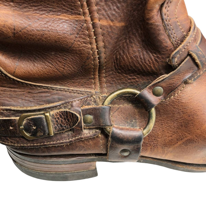 Frye Men's Square Toe Ring Boots, Size 10.6" (saa014451) Men's 27.0cm genuine leather brown type Vintage Second Hand