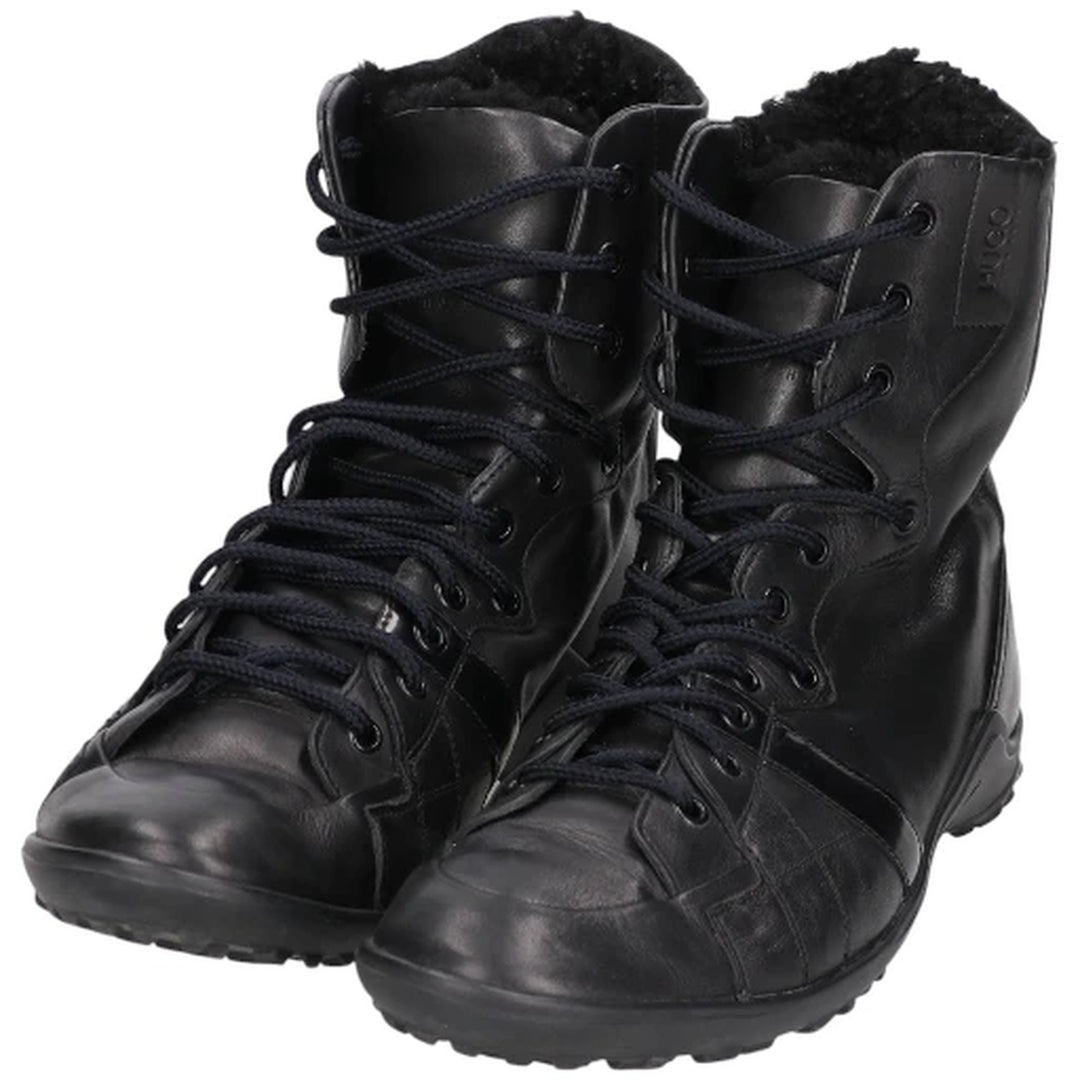 Hugo Boss Men's Leather High-Top Sneakers, Size 9.8" (saa014476) Men's 25.0cm unclear black type Vintage Second Hand