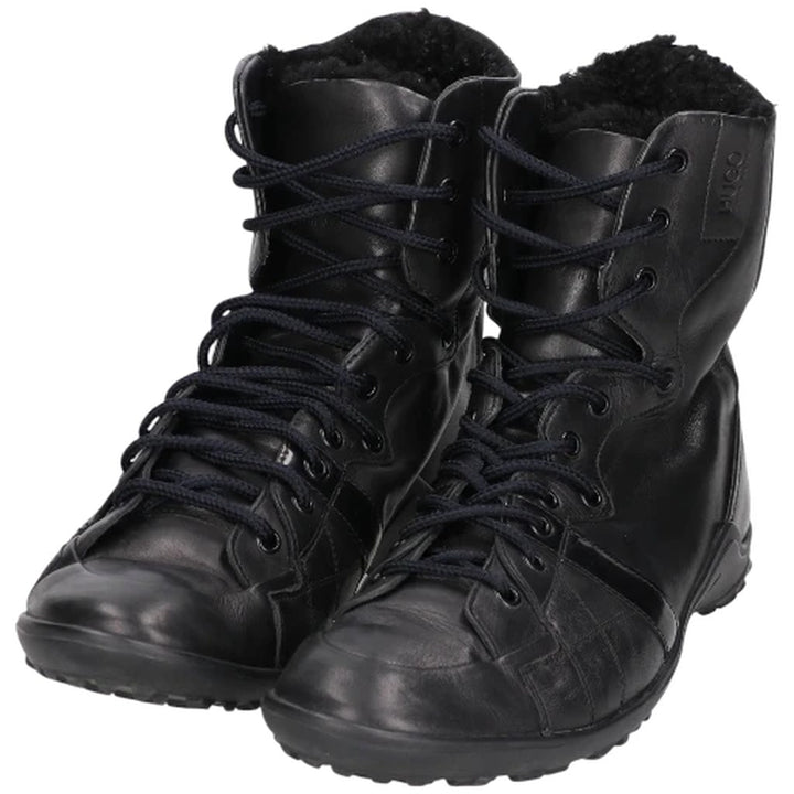 Hugo Boss Men's Leather High-Top Sneakers, Size 9.8" (saa014476) Men's 25.0cm unclear black type Vintage Second Hand