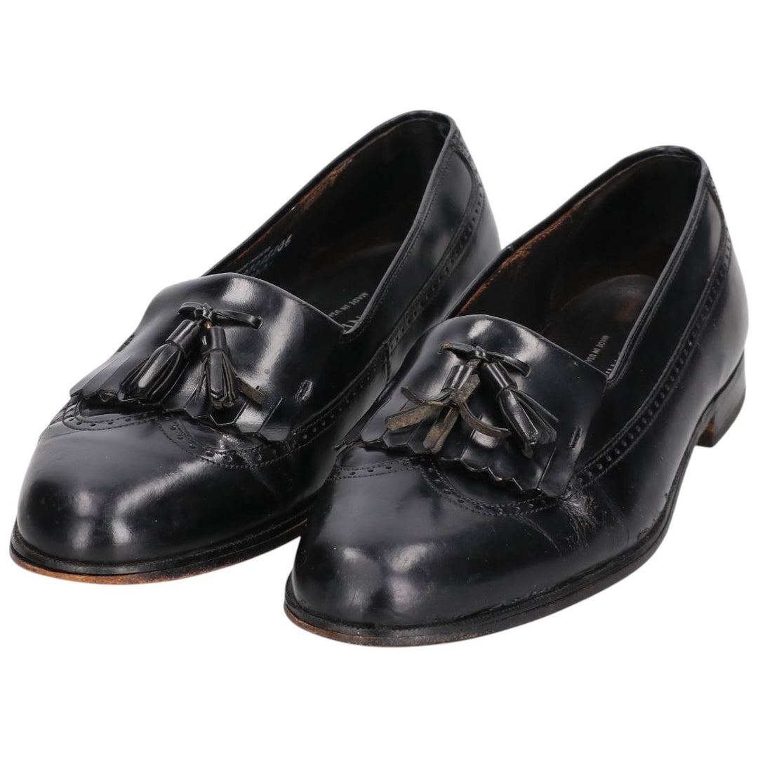 Bostonian Quilted Wingtip Tassel Loafers, Made in USA, Size 8 1/2M, Men's, 10.4" (equivalent) /saa014486 Men's 26.5cm genuine leather black type Vintage Second Hand