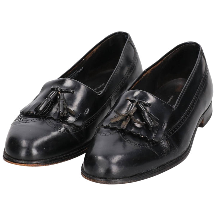 Bostonian Quilted Wingtip Tassel Loafers, Made in USA, Size 8 1/2M, Men's, 10.4" (equivalent) /saa014486 Men's 26.5cm genuine leather black type Vintage Second Hand