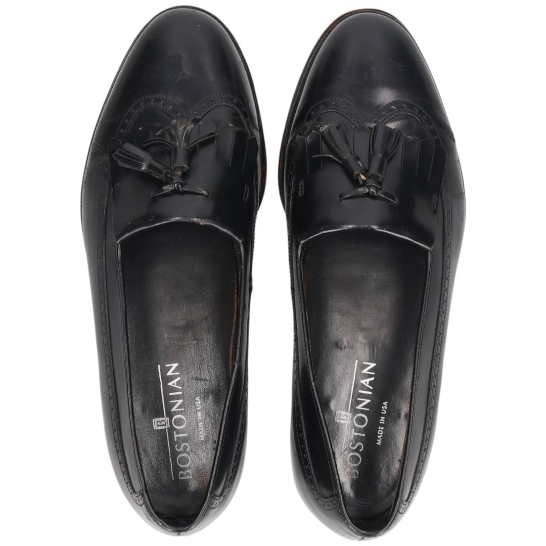 Bostonian Quilted Wingtip Tassel Loafers, Made in USA, Size 8 1/2M, Men's, 10.4" (equivalent) /saa014486 Men's 26.5cm genuine leather black type Vintage Second Hand