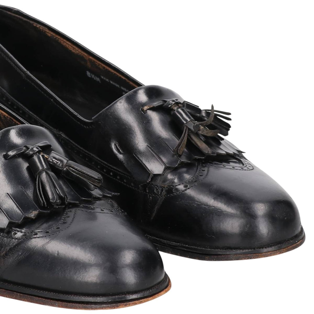 Bostonian Quilted Wingtip Tassel Loafers, Made in USA, Size 8 1/2M, Men's, 10.4" (equivalent) /saa014486 Men's 26.5cm genuine leather black type Vintage Second Hand