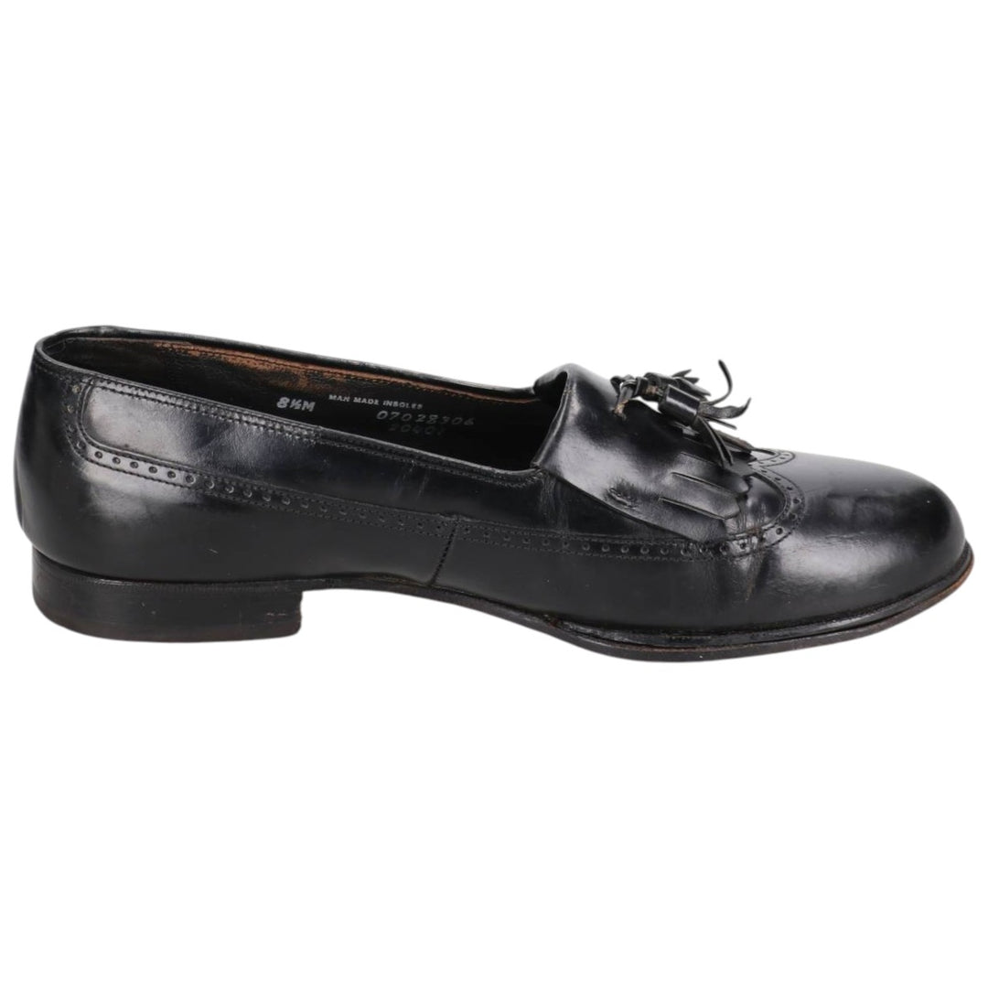 Bostonian Quilted Wingtip Tassel Loafers, Made in USA, Size 8 1/2M, Men's, 10.4" (equivalent) /saa014486 Men's 26.5cm genuine leather black type Vintage Second Hand