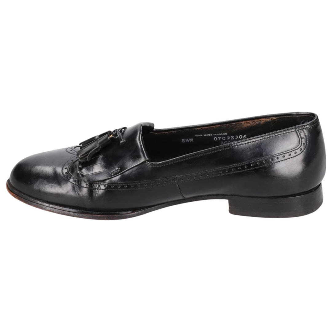 Bostonian Quilted Wingtip Tassel Loafers, Made in USA, Size 8 1/2M, Men's, 10.4" (equivalent) /saa014486 Men's 26.5cm genuine leather black type Vintage Second Hand