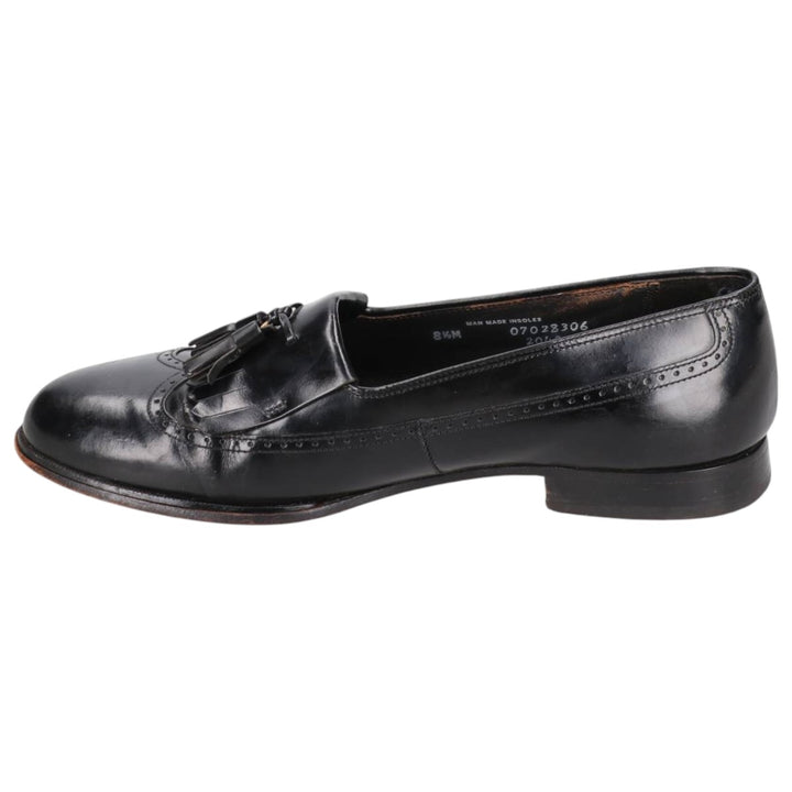 Bostonian Quilted Wingtip Tassel Loafers, Made in USA, Size 8 1/2M, Men's, 10.4" (equivalent) /saa014486 Men's 26.5cm genuine leather black type Vintage Second Hand