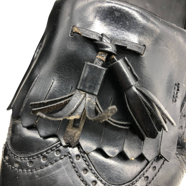 Bostonian Quilted Wingtip Tassel Loafers, Made in USA, Size 8 1/2M, Men's, 10.4" (equivalent) /saa014486 Men's 26.5cm genuine leather black type Vintage Second Hand