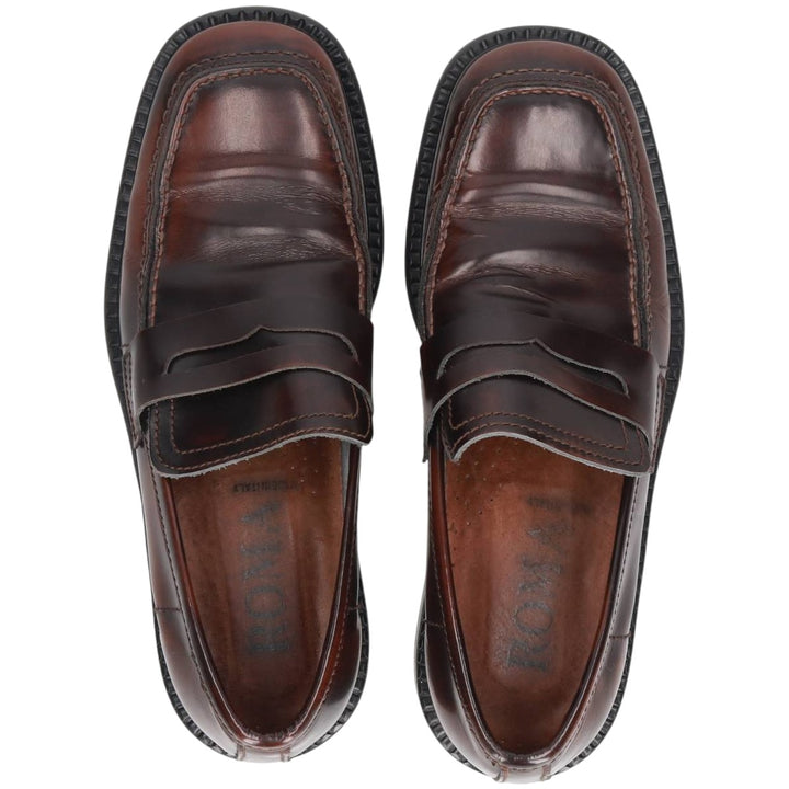 ROMA Square Toe Penny Loafers, Made in Italy, Size 40, Men's 9.8" (equivalent) /saa014489 Men's 25.0cm genuine leather brown type Vintage Second Hand