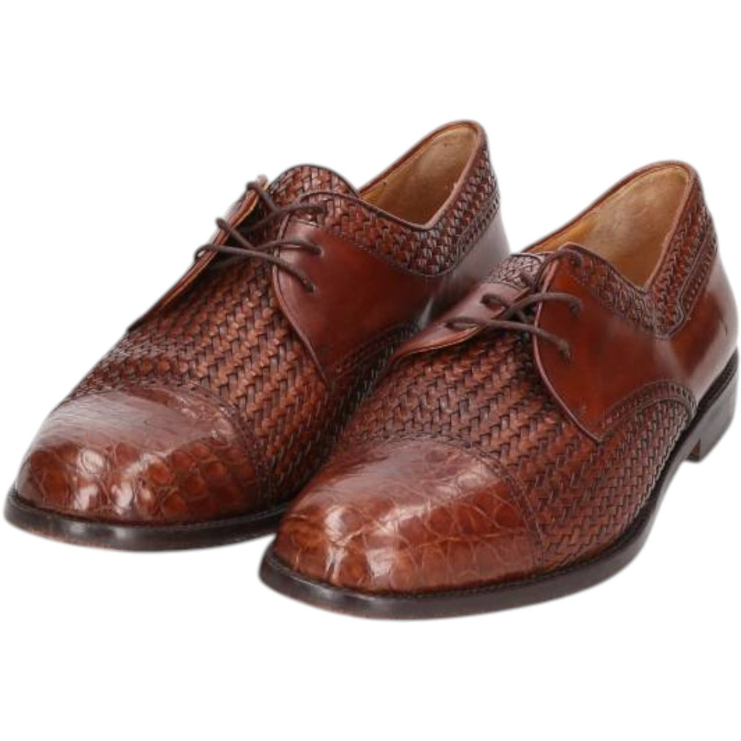 MEZLAN Crocodile Embossed Braided Straight Tip Shoes, Made in Spain, Size 10M, Men's Size 11" /saa014514 Men's 28.0cm genuine leather brown type Vintage Second Hand