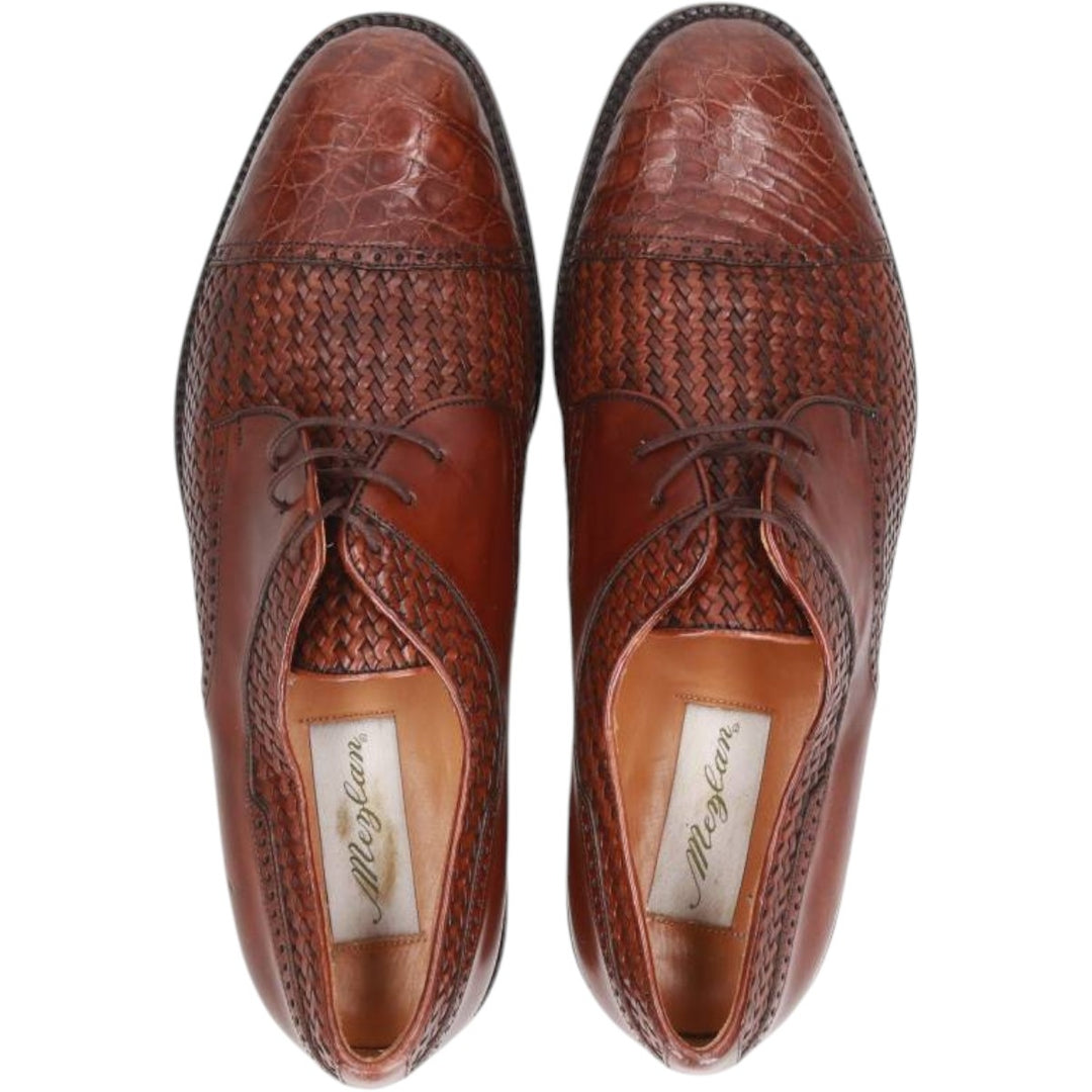 MEZLAN Crocodile Embossed Braided Straight Tip Shoes, Made in Spain, Size 10M, Men's Size 11" /saa014514 Men's 28.0cm genuine leather brown type Vintage Second Hand