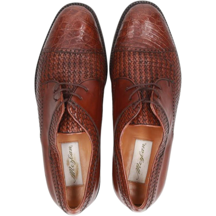 MEZLAN Crocodile Embossed Braided Straight Tip Shoes, Made in Spain, Size 10M, Men's Size 11" /saa014514 Men's 28.0cm genuine leather brown type Vintage Second Hand