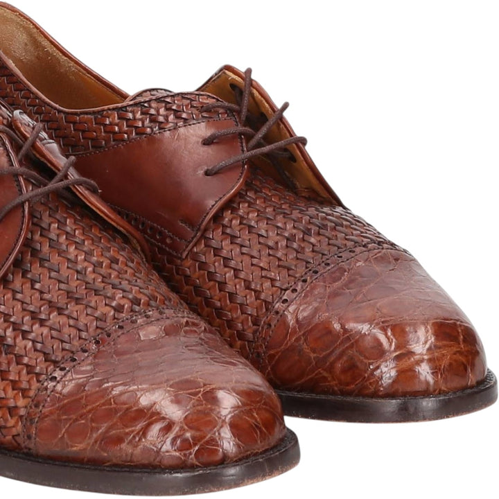 MEZLAN Crocodile Embossed Braided Straight Tip Shoes, Made in Spain, Size 10M, Men's Size 11" /saa014514 Men's 28.0cm genuine leather brown type Vintage Second Hand