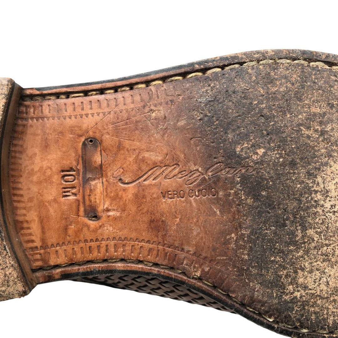 MEZLAN Crocodile Embossed Braided Straight Tip Shoes, Made in Spain, Size 10M, Men's Size 11" /saa014514 Men's 28.0cm genuine leather brown type Vintage Second Hand