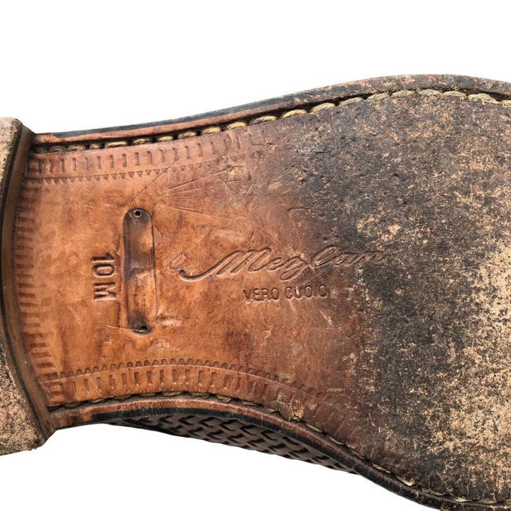 MEZLAN Crocodile Embossed Braided Straight Tip Shoes, Made in Spain, Size 10M, Men's Size 11" /saa014514 Men's 28.0cm genuine leather brown type Vintage Second Hand