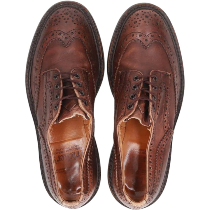 Tricker's BOURTON Full-Brogue Wingtip Shoes, Made in England, Men's, Size 10.4" (saa014515) Men's 26.5cm genuine leather brown type Vintage Second Hand