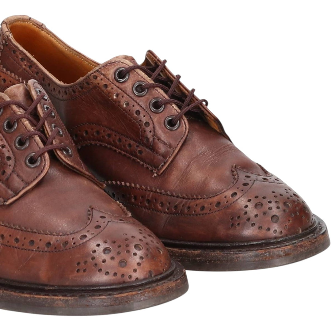 Tricker's BOURTON Full-Brogue Wingtip Shoes, Made in England, Men's, Size 10.4" (saa014515) Men's 26.5cm genuine leather brown type Vintage Second Hand
