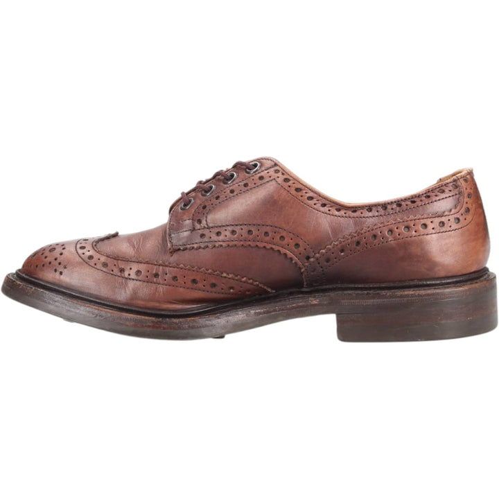 Tricker's BOURTON Full-Brogue Wingtip Shoes, Made in England, Men's, Size 10.4" (saa014515) Men's 26.5cm genuine leather brown type Vintage Second Hand
