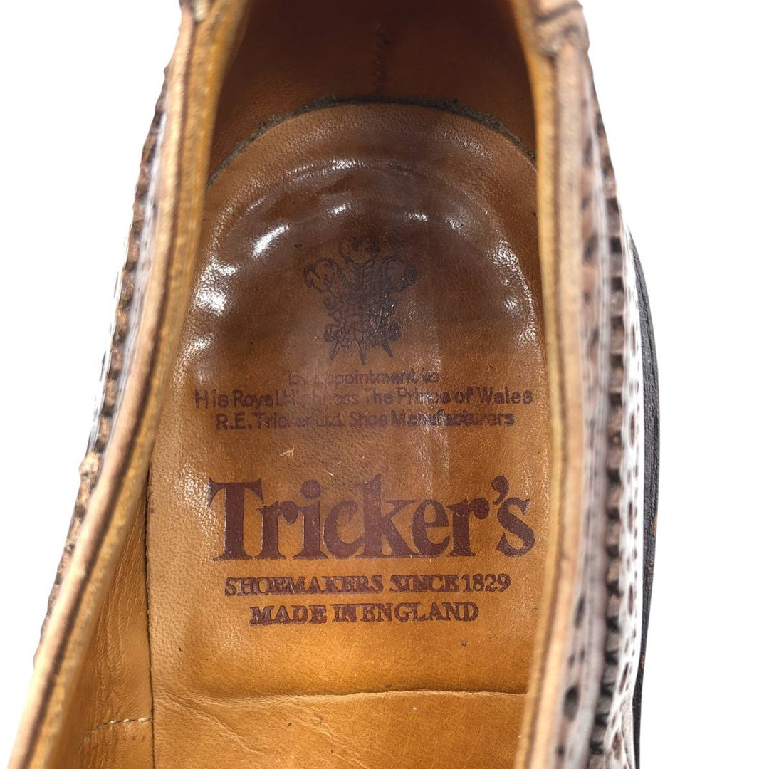 Tricker's BOURTON Full-Brogue Wingtip Shoes, Made in England, Men's, Size 10.4" (saa014515) Men's 26.5cm genuine leather brown type Vintage Second Hand