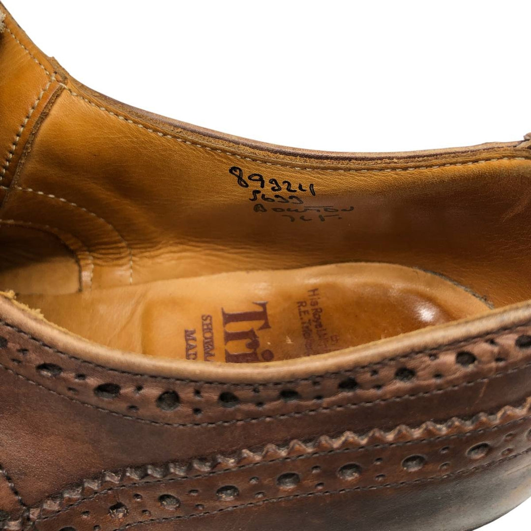 Tricker's BOURTON Full-Brogue Wingtip Shoes, Made in England, Men's, Size 10.4" (saa014515) Men's 26.5cm genuine leather brown type Vintage Second Hand