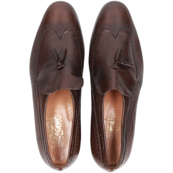 Salvatore Ferragamo Wingtip Tassel Loafers, 9 1/2D, Men's, Size 10.8" /saa014563 Men's 27.5cm genuine leather brown type Vintage Second Hand