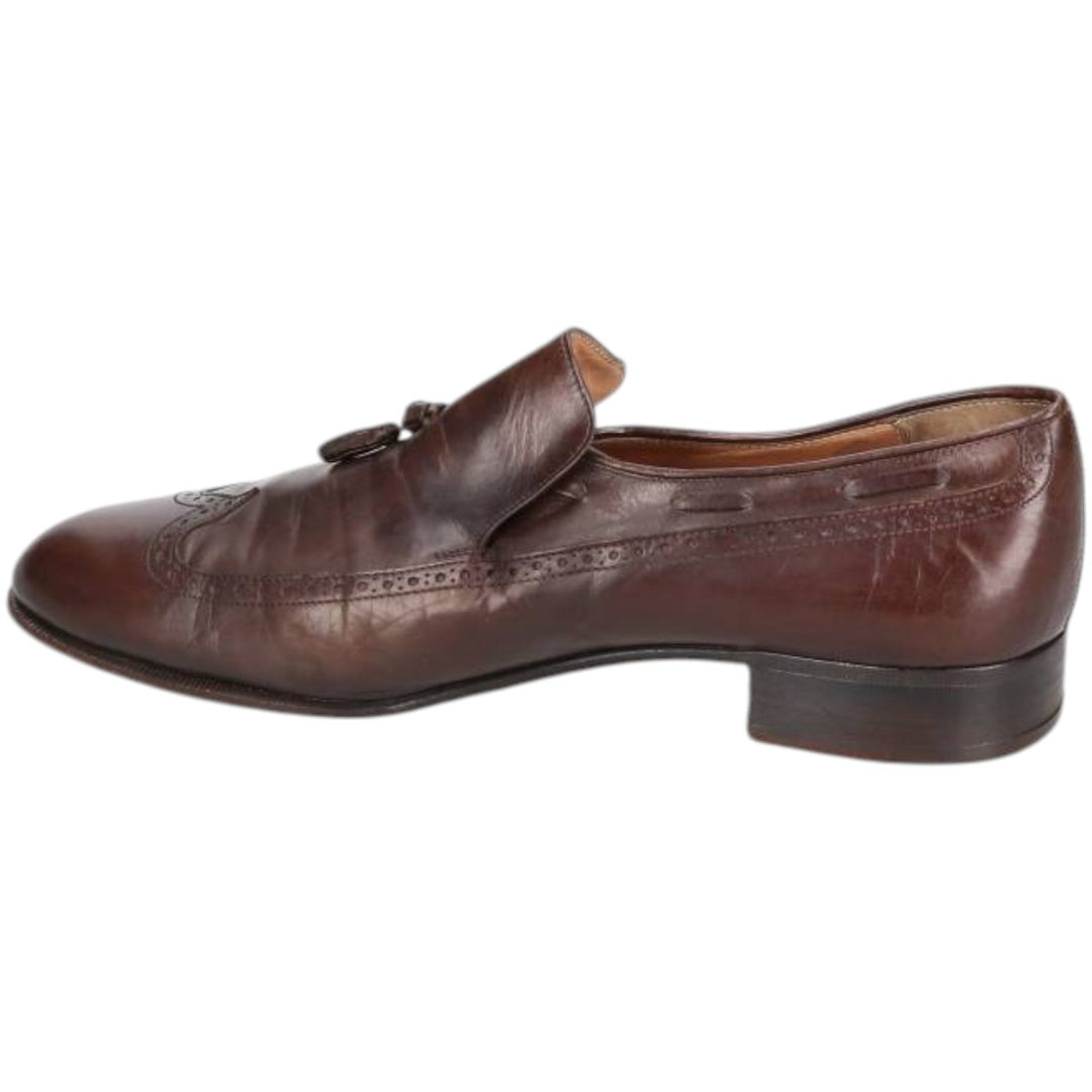 Salvatore Ferragamo Wingtip Tassel Loafers, 9 1/2D, Men's, Size 10.8" /saa014563 Men's 27.5cm genuine leather brown type Vintage Second Hand