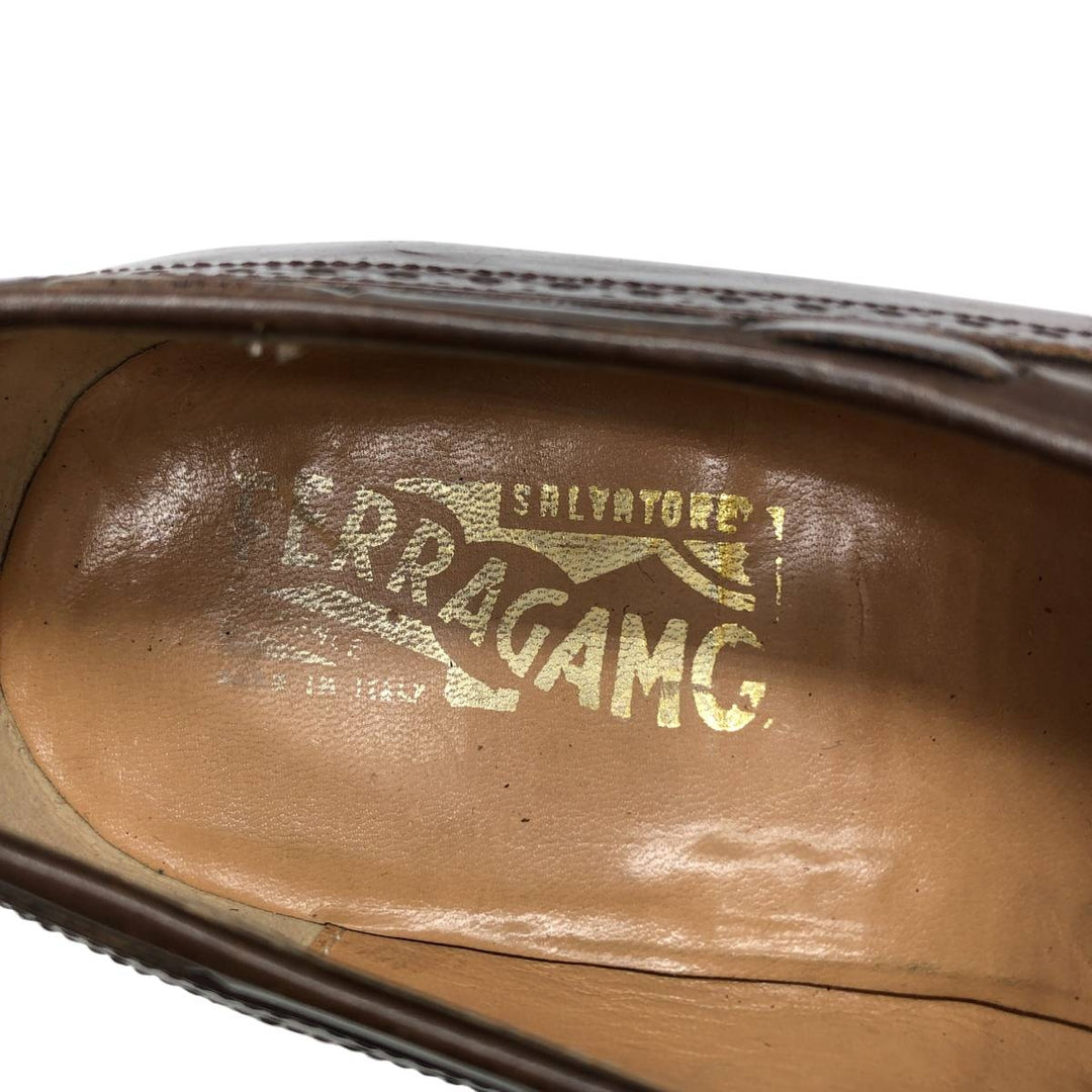 Salvatore Ferragamo Wingtip Tassel Loafers, 9 1/2D, Men's, Size 10.8" /saa014563 Men's 27.5cm genuine leather brown type Vintage Second Hand