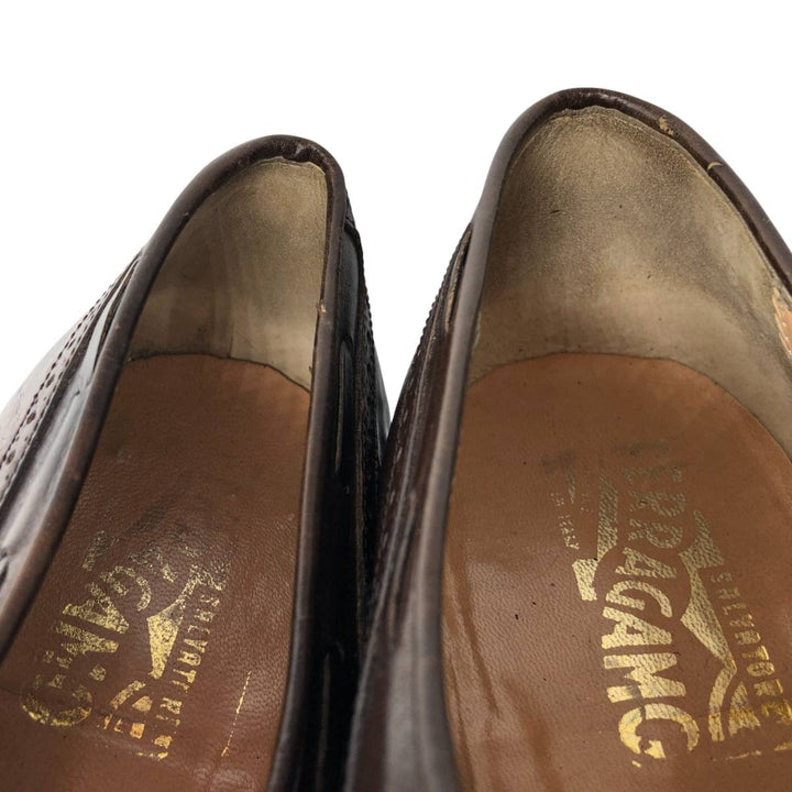 Salvatore Ferragamo Wingtip Tassel Loafers, 9 1/2D, Men's, Size 10.8" /saa014563 Men's 27.5cm genuine leather brown type Vintage Second Hand