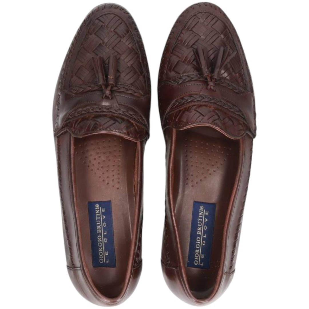 GIORGIO BRUTINI Braided Tassel Loafers, 9 1/2D, Men's, Size 10.8" (saa014564) Men's 27.5cm genuine leather brown type Vintage Second Hand