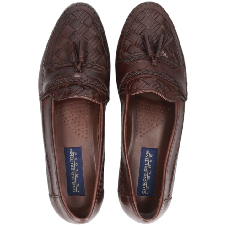 GIORGIO BRUTINI Braided Tassel Loafers, 9 1/2D, Men's, Size 10.8" (saa014564) Men's 27.5cm genuine leather brown type Vintage Second Hand