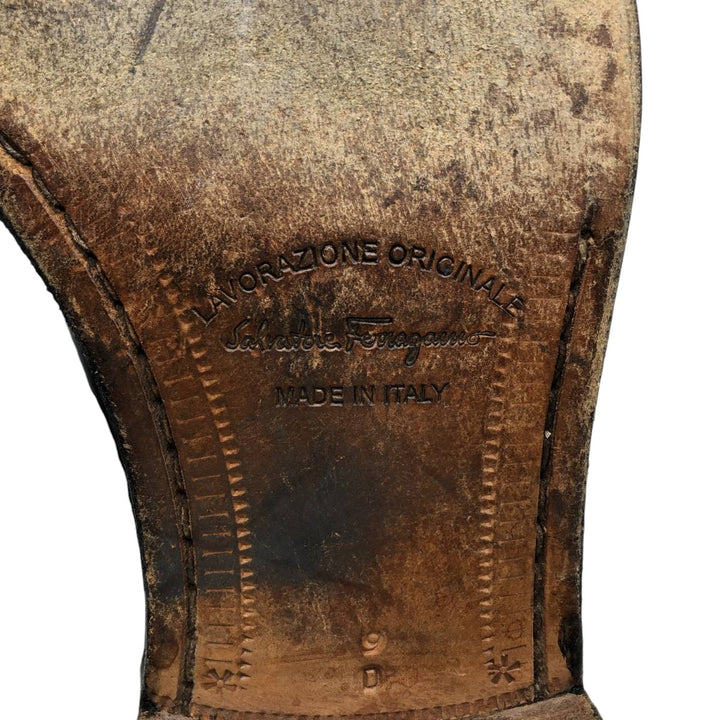 Salvatore Ferragamo square-toe U-tip loafers, made in Italy, 9D, men's size 10.6 inches (saa014566) Men's 27.0cm genuine leather black type Vintage Second Hand