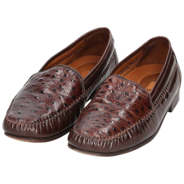 Florsheim BARLETTA loafer shoes, size 9D Men's 27.0cm Exotic Leather Ostrich brown type Vintage Second Hand