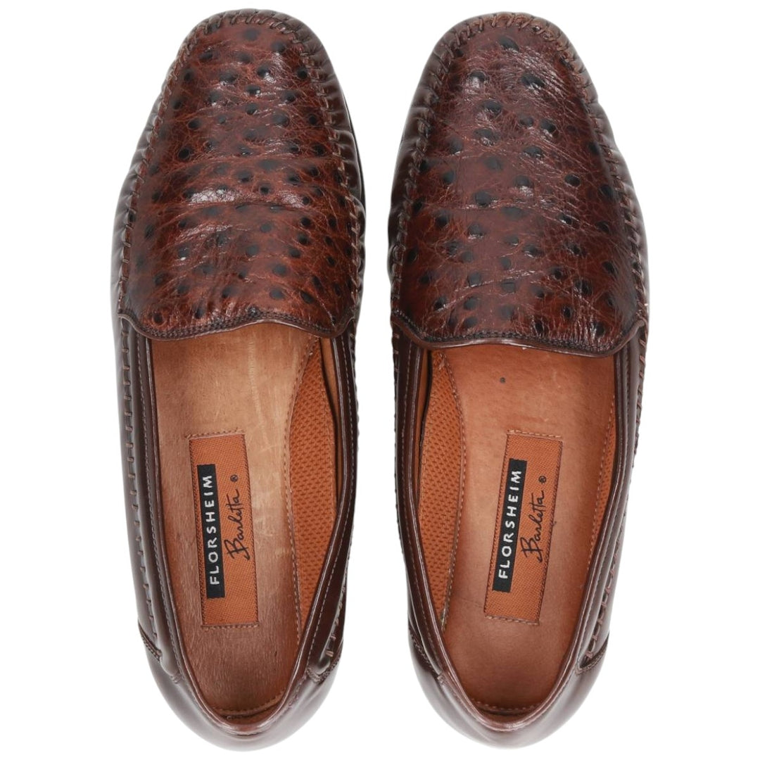 Florsheim BARLETTA loafer shoes, size 9D Men's 27.0cm Exotic Leather Ostrich brown type Vintage Second Hand