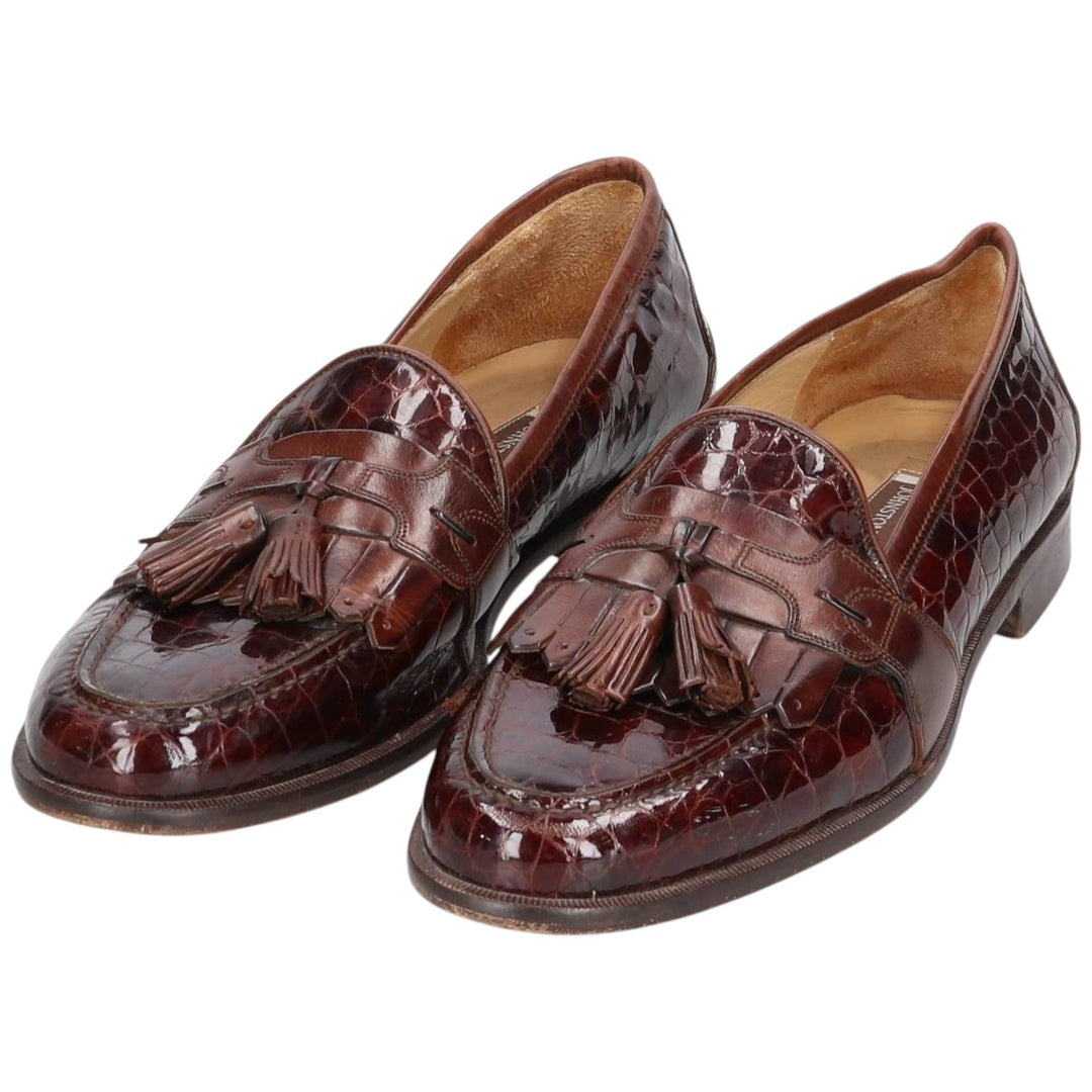 Johnston & Murphy Tassel Loafers, Made in Italy, Size 9M, Men's, 10.8" (approx. 10.8"), Crocodile Embossed Quilted /saa014572 Men's 27.5cm genuine leather brown type Vintage Second Hand